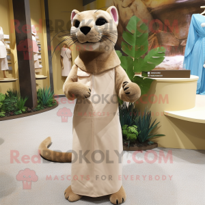 Beige Jaguarundi mascot costume character dressed with a Wrap Dress and Earrings