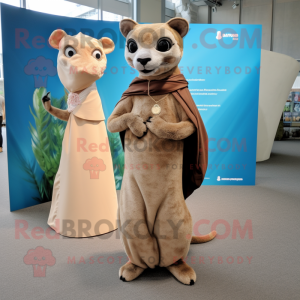 Beige Jaguarundi mascot costume character dressed with a Wrap Dress and Earrings