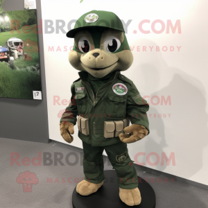 Forest Green Green Beret mascot costume character dressed with a Moto Jacket and Clutch bags