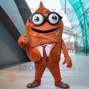 Rust Stingray mascot costume character dressed with a Suit Pants and Eyeglasses