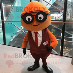 Rust Stingray mascot costume character dressed with a Suit Pants and Eyeglasses