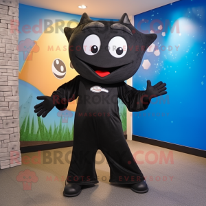 Black Stingray mascot costume character dressed with a Dungarees and Shoe clips