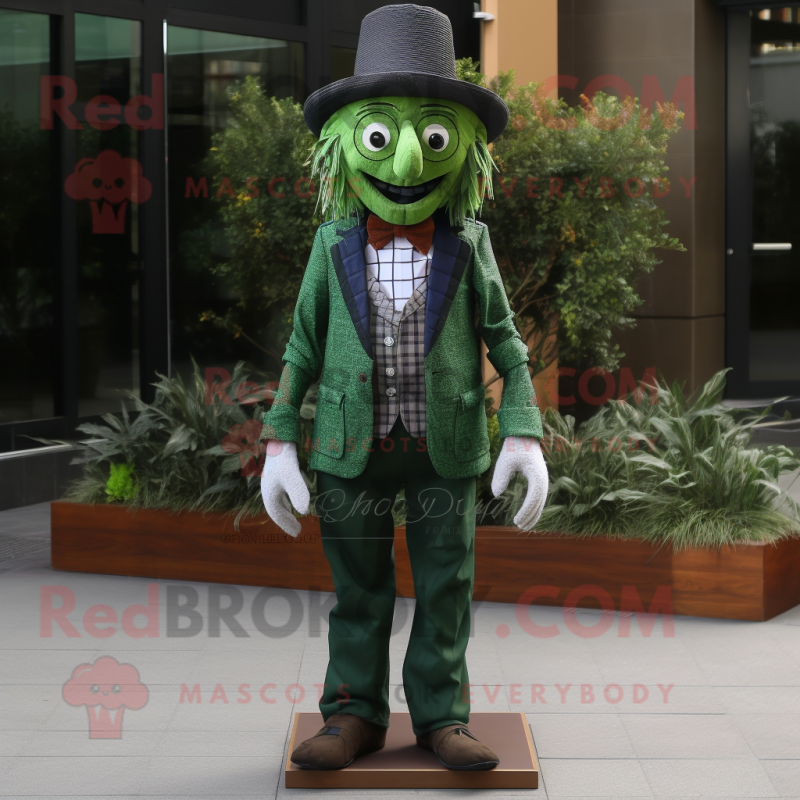 Forest Green Scarecrow mascot costume character dressed with a Suit Jacket and Bow ties