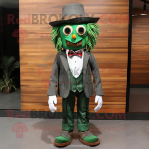Forest Green Scarecrow mascot costume character dressed with a Suit Jacket and Bow ties