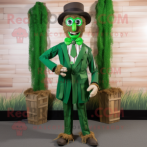 Forest Green Scarecrow mascot costume character dressed with a Suit Jacket and Bow ties