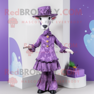 Purple Giraffe mascot costume character dressed with a Pleated Skirt and Hats