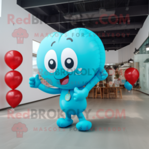 Cyan Heart Shaped Balloons mascot costume character dressed with a Romper and Keychains