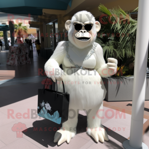White Gorilla mascot costume character dressed with a Shift Dress and Handbags