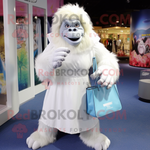 White Gorilla mascot costume character dressed with a Shift Dress and Handbags