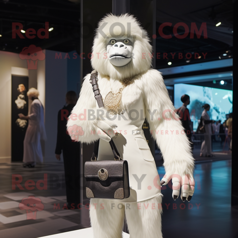 White Gorilla mascot costume character dressed with a Shift Dress and Handbags