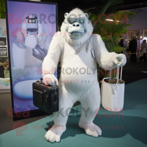 White Gorilla mascot costume character dressed with a Shift Dress and Handbags