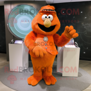 Orange Engagement Ring mascot costume character dressed with a Corduroy Pants and Brooches