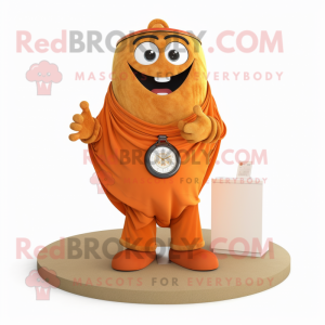 Orange Engagement Ring mascot costume character dressed with a Corduroy Pants and Brooches