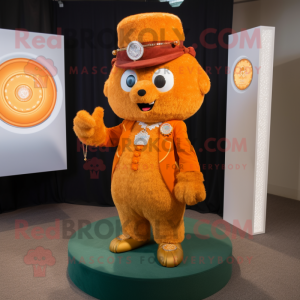 Orange Engagement Ring mascot costume character dressed with a Corduroy Pants and Brooches