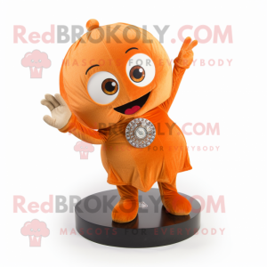 Orange Engagement Ring mascot costume character dressed with a Corduroy Pants and Brooches