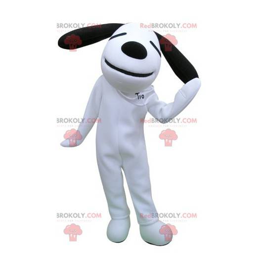 Weißes und schwarzes Hundemaskottchen. Snoopy Maskottchen -