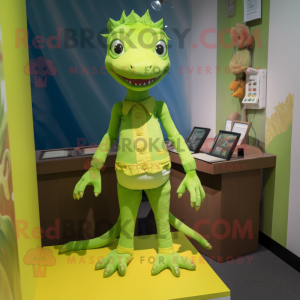 Lime Green Lizard mascot costume character dressed with a Pencil Skirt and Hairpins