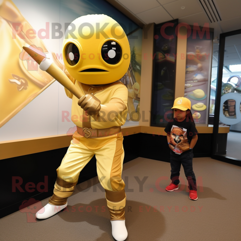 Gold Ninja mascot costume character dressed with a Baseball Tee and Watches