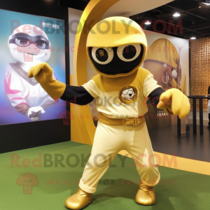 Gold Ninja mascot costume character dressed with a Baseball Tee and Watches
