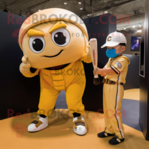 Gold Ninja mascot costume character dressed with a Baseball Tee and Watches