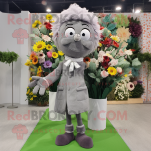 Gray Bouquet Of Flowers mascot costume character dressed with a Coat and Belts