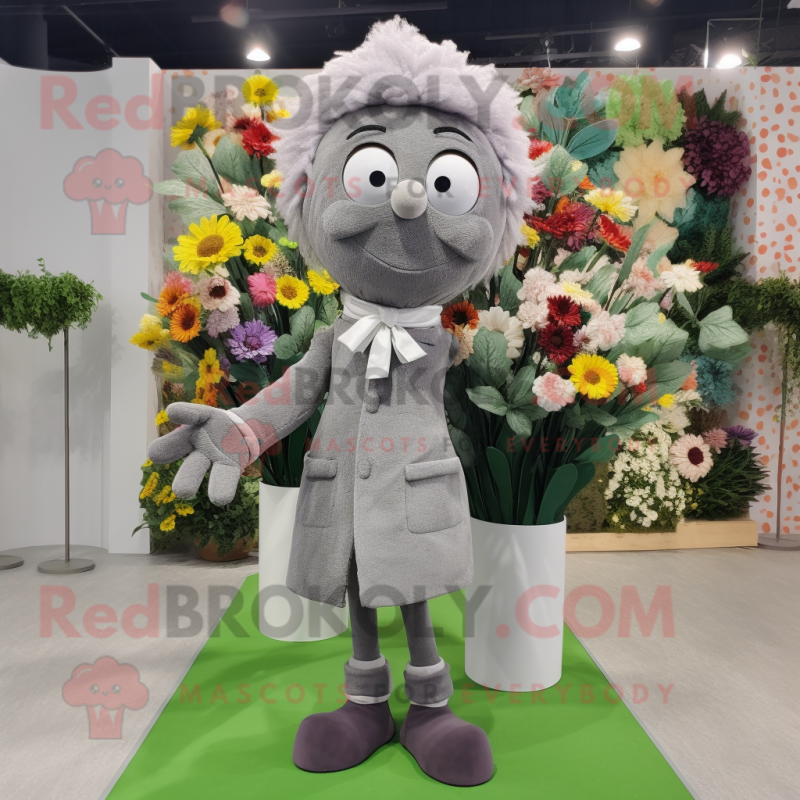 Gray Bouquet Of Flowers mascot costume character dressed with a Coat and Belts Gray Bouquet Of Flowers mascot costume character dressed with a Coat and Belts