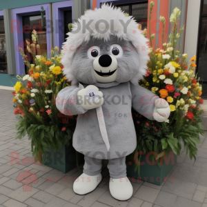 Gray Bouquet Of Flowers mascot costume character dressed with a Coat and Belts