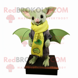 Lime Green Fruit Bat mascot costume character dressed with a Mom Jeans and Scarf clips