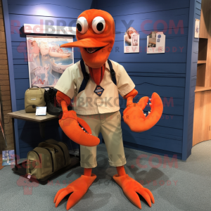 Orange Lobster Bisque mascot costume character dressed with a Oxford Shirt and Shoe clips