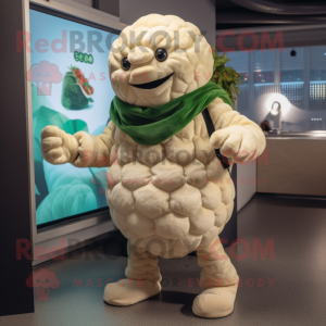 Beige Cauliflower mascot costume character dressed with a Turtleneck and Beanies