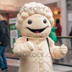 Beige Cauliflower mascot costume character dressed with a Turtleneck and Beanies