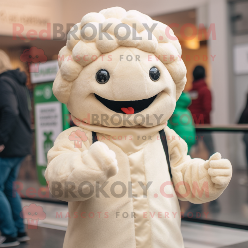 Beige Cauliflower mascot costume character dressed with a Turtleneck and Beanies Beige Cauliflower mascot costume character dressed with a Turtleneck and Beanies