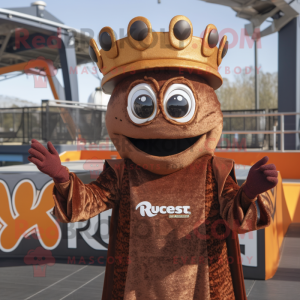 Rust Queen mascot costume character dressed with a Jacket and Rings