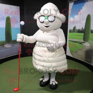 nan Golf Ball mascot costume character dressed with a Skirt and Mittens