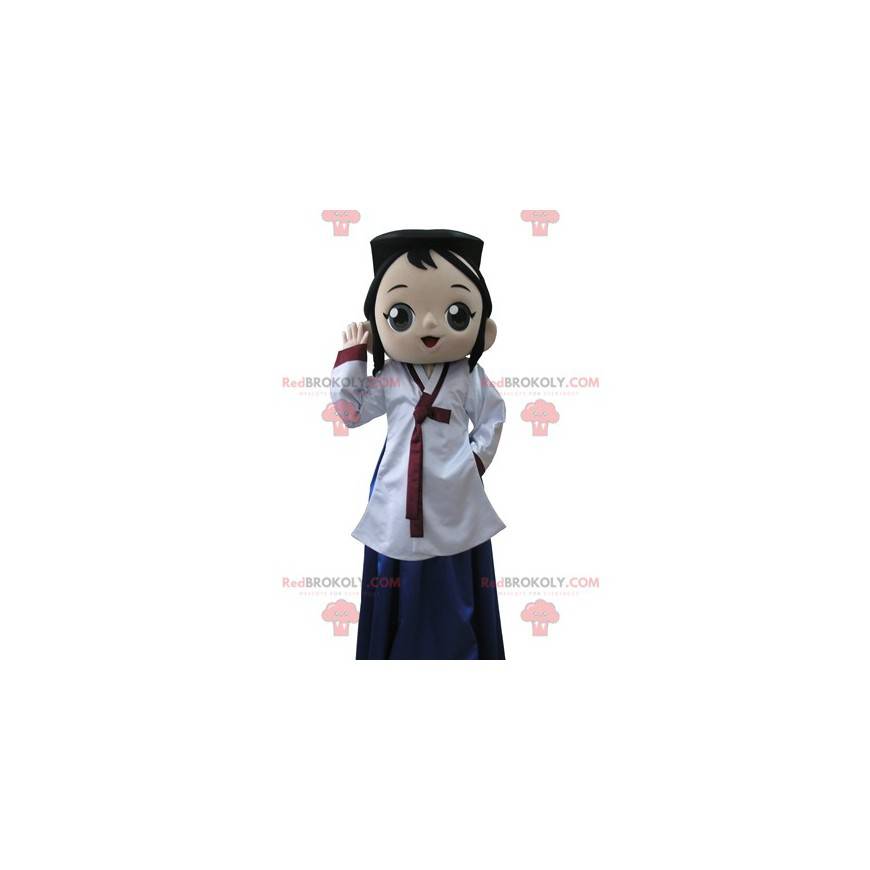 Braunes asiatisches Mädchenmaskottchen. Manga-Maskottchen - Braunes asiatisches Mädchenmaskottchen. Manga-Maskottchen -