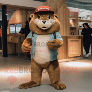 nan Beaver mascot costume character dressed with a Bootcut Jeans and Beanies