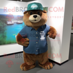 nan Beaver mascot costume character dressed with a Bootcut Jeans and Beanies