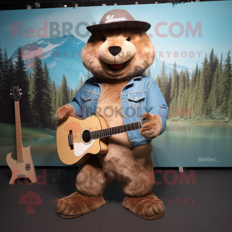 nan Beaver mascot costume character dressed with a Bootcut Jeans and Beanies