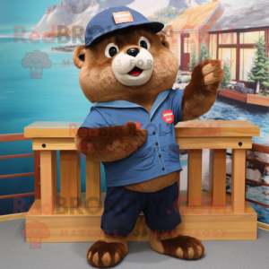 nan Beaver mascot costume character dressed with a Bootcut Jeans and Beanies