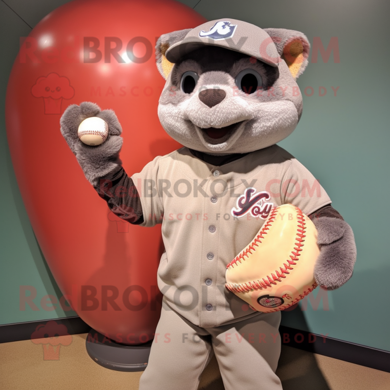 Gray Jaguarundi mascot costume character dressed with a Baseball Tee and Shawls Gray Jaguarundi mascot costume character dressed with a Baseball Tee and Shawls
