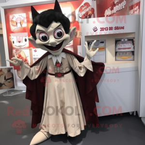Beige Vampire mascot costume character dressed with a Midi Dress and Pocket squares