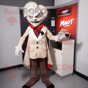 Beige Vampire mascot costume character dressed with a Midi Dress and Pocket squares