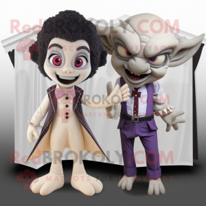 Beige Vampire mascot costume character dressed with a Midi Dress and Pocket squares