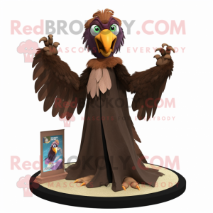 Brown Harpy mascot costume character dressed with a Evening Gown and Rings
