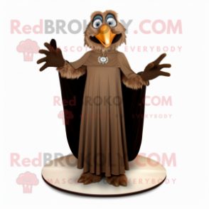 Brown Harpy mascot costume character dressed with a Evening Gown and Rings