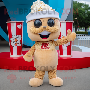 Tan Pop Corn mascot costume character dressed with a Romper and Beanies