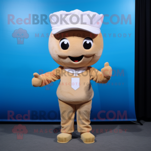 Tan Pop Corn mascot costume character dressed with a Romper and Beanies