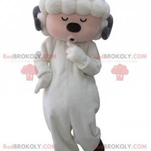 Mascot oveja blanca y gris con los ojos cerrados -