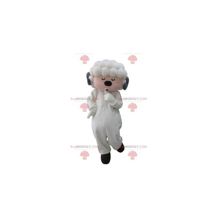 Mascot white and gray sheep with closed eyes - Redbrokoly.com