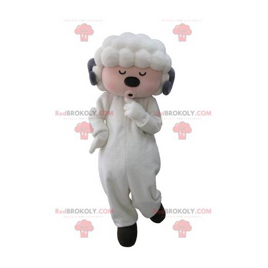 Mascote branco e ovelha cinza com olhos fechados -